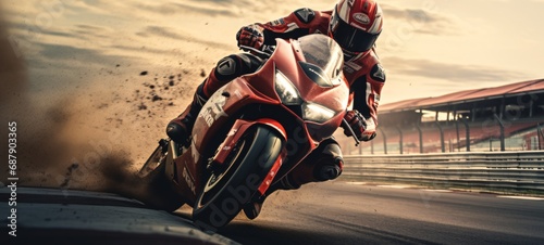 High-Speed MotoGP Thrills - Dynamic Motorcycle Movement Around the Track, Speed and Motion photo