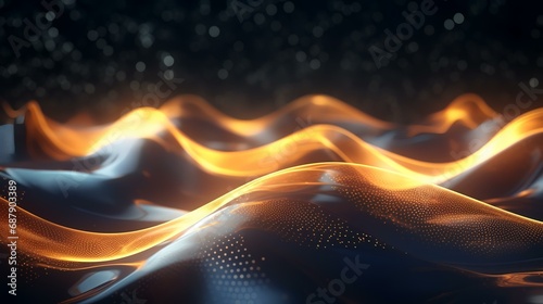 3d render of abstract wavy background with glowing particles in it