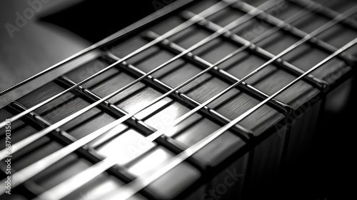 Macro shot of a guitar string, black and white color, abstract, background