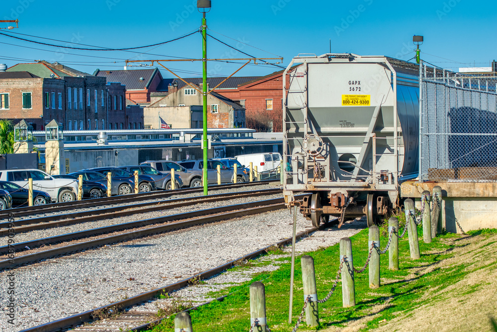 New Orleans, LA - February 8, 2016: Train along the tracks New Orleans, LA - February 8, 2016: Train along the tracks