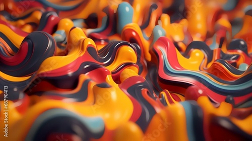 Abstract 3d rendering of plastic waves. Creative background design with vibrant colors.