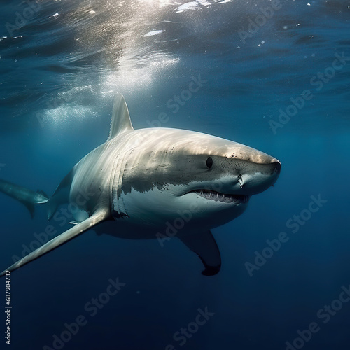 giant white shark under the water, Generative AI © Korvin Brand Studio
