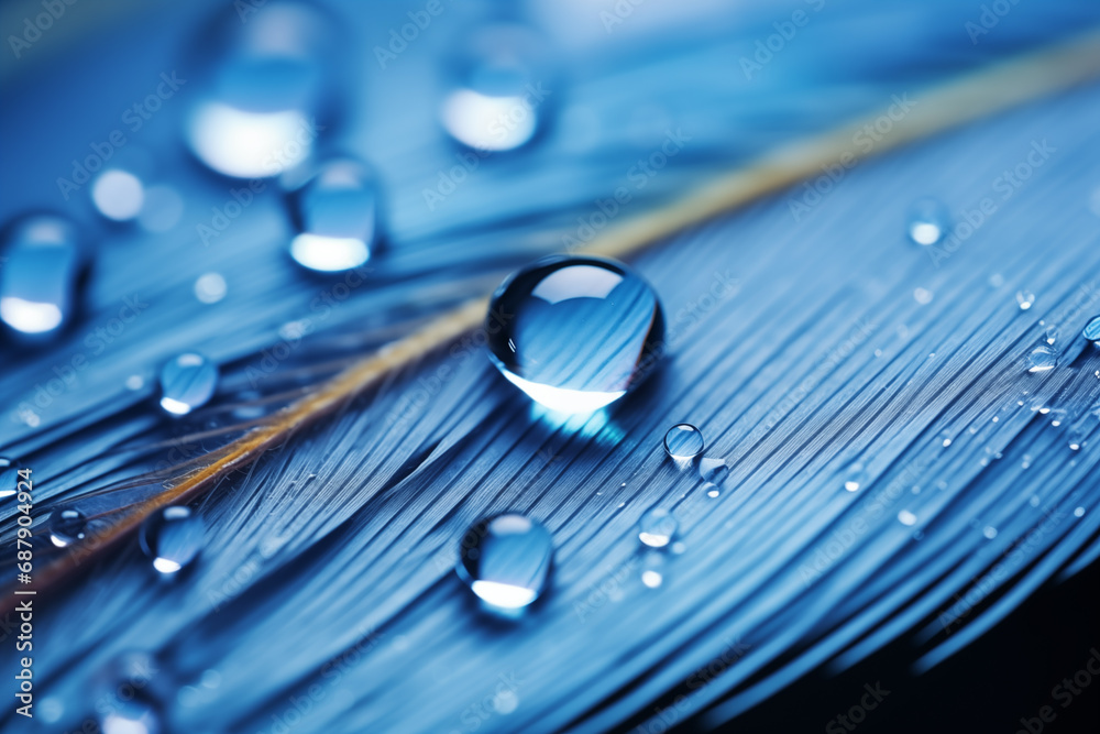 drops of water on a bird's feather - obrazy, fototapety, plakaty 
