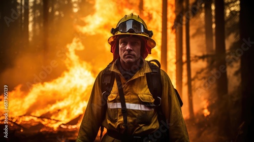 Firefighting forest fire close-up © cherezoff