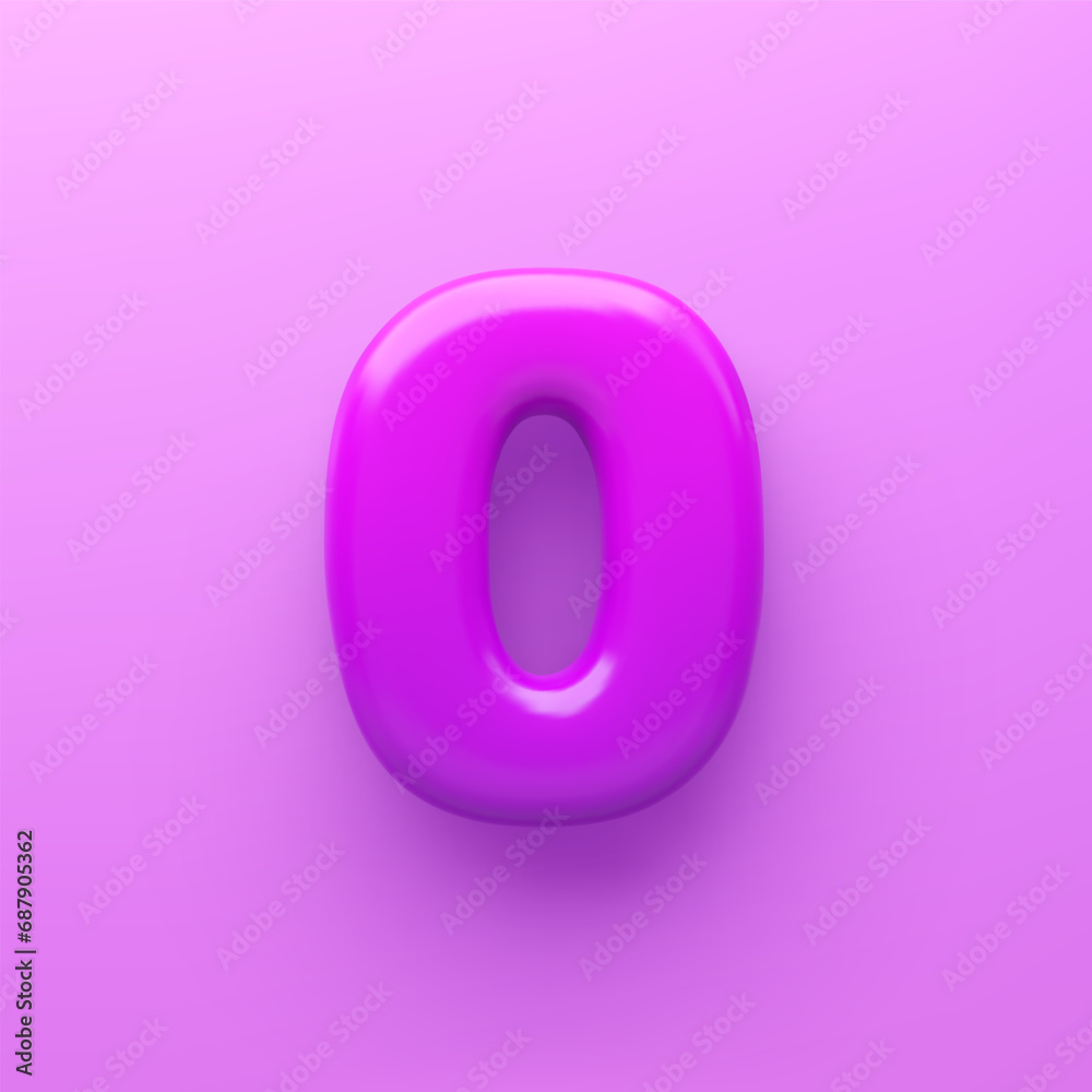 3D Purple zero with a glossy surface on a purple background . 3D Purple zero with a glossy surface on a purple background .