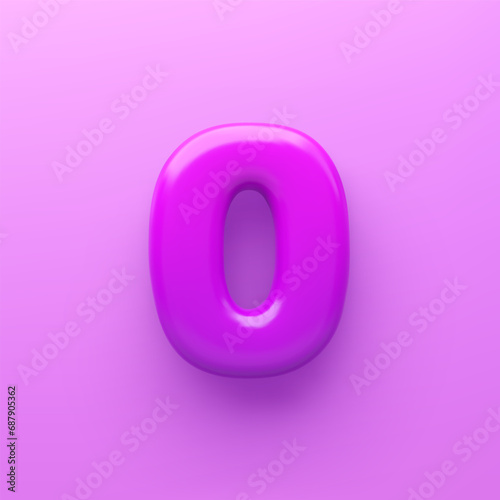 3D Purple zero with a glossy surface on a purple background .