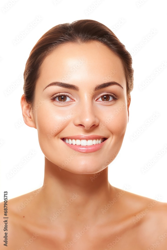 portrait studio gros plan d'une jeune femme souriante dénudée