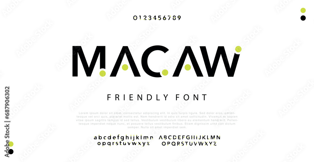 MACAW Minimal modern alphabet fonts. Typography minimalist urban digital fashion future creative logo font. vector illustration - obrazy, fototapety, plakaty 