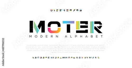 Moter Creative Design vector Font of twisted Ribbon for Title, Header, Lettering, Logo. Funny Entertainment Active Sport Technology areas Typeface. Colorful rounded Letters and Numbers.