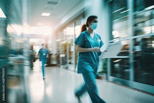 Busy Hospital Er With Doctors And Nurses In Motion photo
