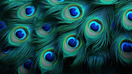 Macro close up Colorful peacock feathers, shallow dof texture of peacock feathers Beautiful background, rich color.Animal bird background