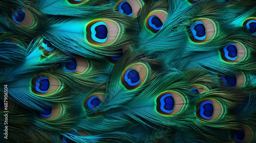 Macro close up Colorful peacock feathers, shallow dof texture of peacock feathers Beautiful background, rich color.Animal bird background