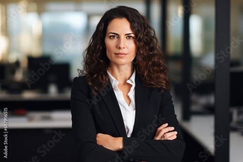 Confident Businesswoman Ceo Standing In Office With Crossed Arms