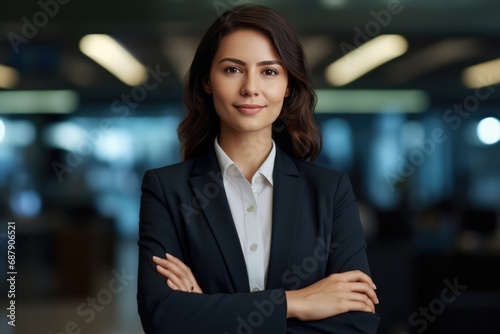 Confident Businesswoman Ceo Standing In Office With Crossed Arms