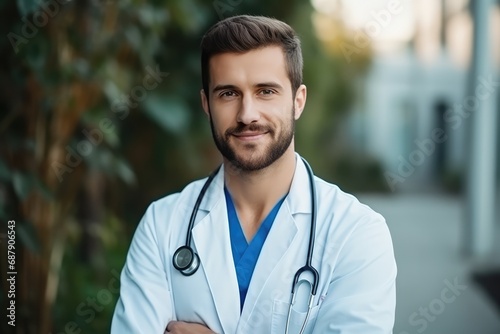 Confident Male Nurse Looks At The Camera. Сoncept Confident Male Nurse, Medical Professional, Healthcare Hero, Strong And Caring, Inspired And Dedicated