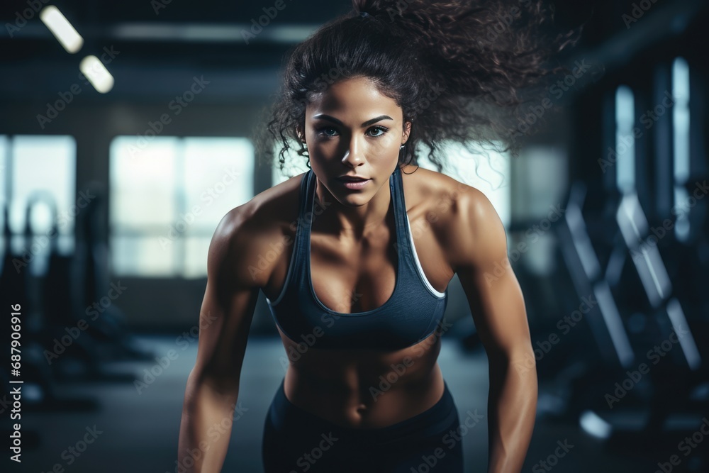 Female Athlete Engaging In Hiit Training At Gym. Сoncept Female Athlete, Hiit Training, Gym Workout, Fitness, Female Empowerment