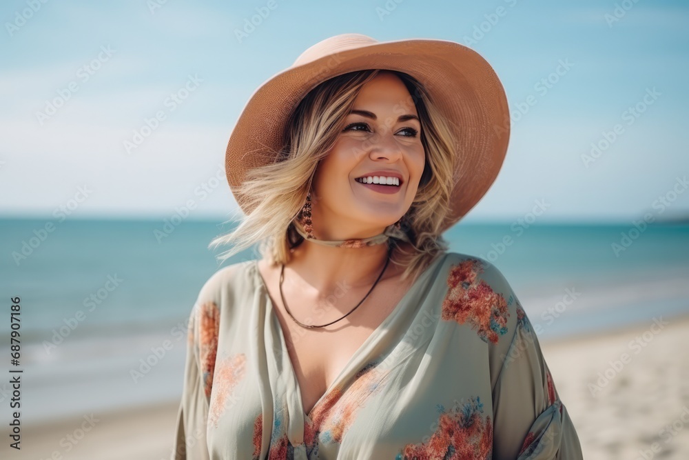 A Woman Wearing A Hat On The Beach