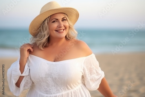 Image Of Mature Plus Size Woman On The Beach. Сoncept Beach Body Positivity, Embracing Curves, Body Confidence, Overcoming Ageism
