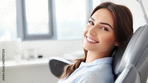 Free Download A young beautiful girl in a dentist chair smiling with beautiful white, healthy teeth. woman with white teeth - GFXLoad