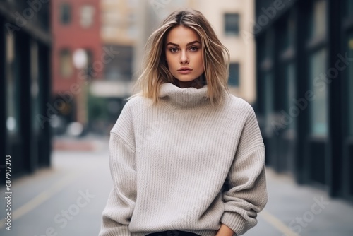 Minimalist Winter Look With Cozy Oversized Sweater Highquality Photo