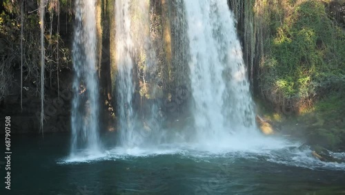 Beautiful waterfall in Antalia in Turkey. 4k video footage photo