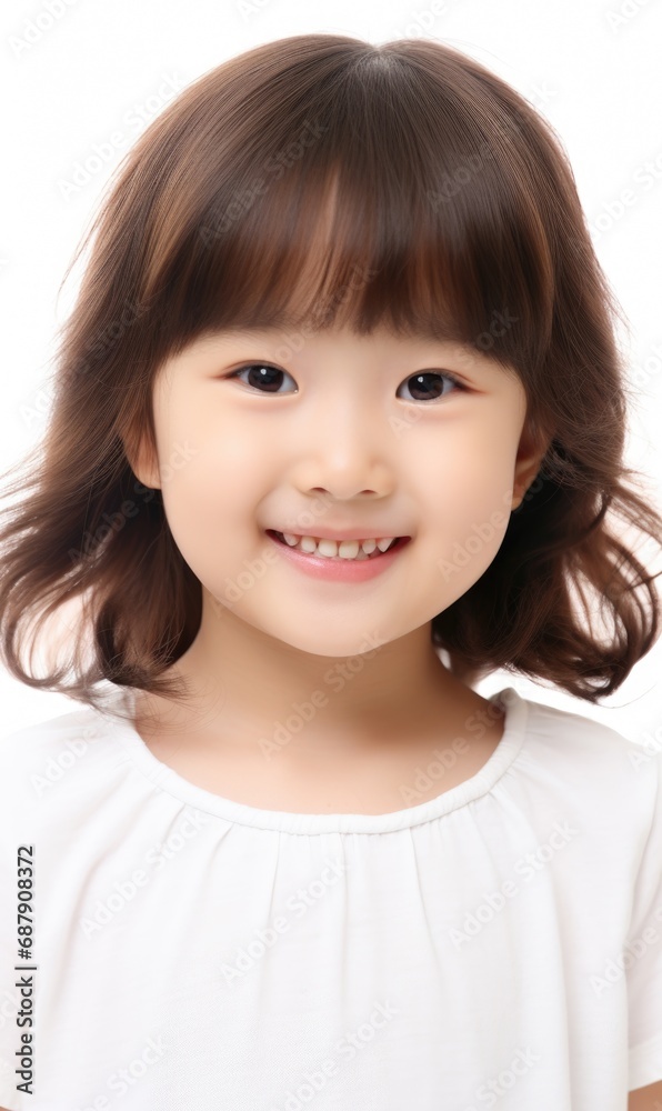 Smile of little Korean girl with healthy white teeth and hygiene Concept of advertising dentist and facial care Smile of little Korean girl with healthy white teeth and hygiene Concept of advertising dentist and facial care