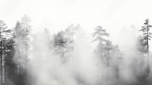 Smoke or fog in a forest, black and white color, background © keystoker