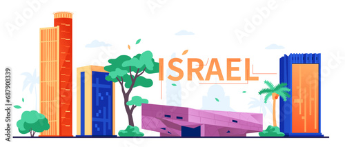 Modern buildings in Israel - colored vector illustration