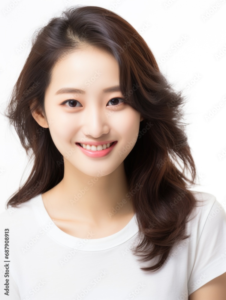 Smile of young Korean woman with healthy white teeth and hygiene Concept of advertising dentist and facial care Smile of young Korean woman with healthy white teeth and hygiene Concept of advertising dentist and facial care