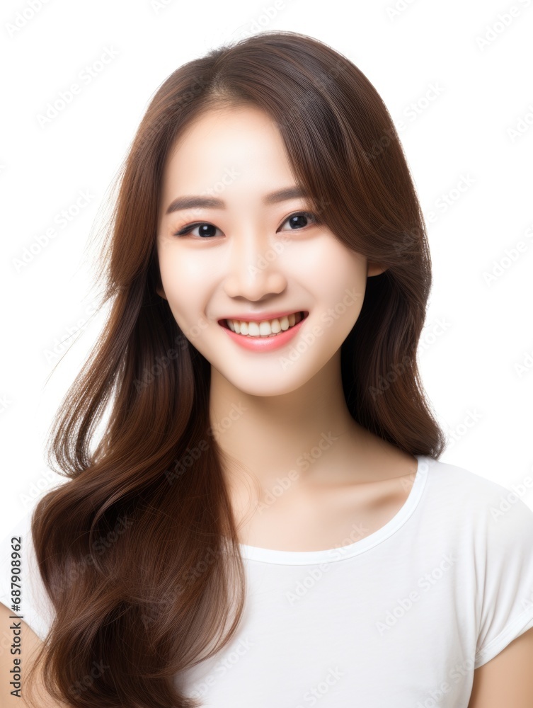 Smile of young Korean woman with healthy white teeth and hygiene Concept of advertising dentist and facial care Smile of young Korean woman with healthy white teeth and hygiene Concept of advertising dentist and facial care