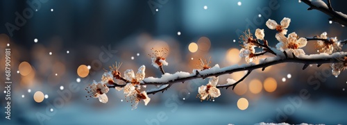 Christmas background with snowy tree branches