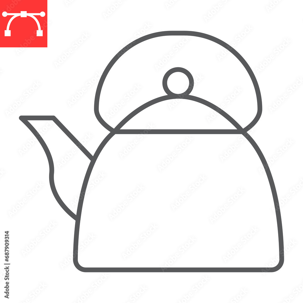 Kettle line icon, kitchen and teapot, kettle vector icon, vector graphics, editable stroke outline sign, eps 10. Kettle line icon, kitchen and teapot, kettle vector icon, vector graphics, editable stroke outline sign, eps 10.