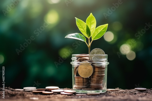 sprout in a bank with coins, the concept of deposit growth