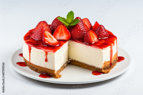 a piece of cheesecake with strawberries on a plate
