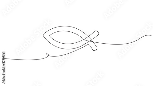 Continuous outline of a Christian symbol fish icon. Vector