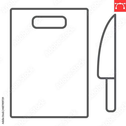 Cutting board with knife line icon, kitchen and kitchenware, chopping board vector icon, vector graphics, editable stroke outline sign, eps 10