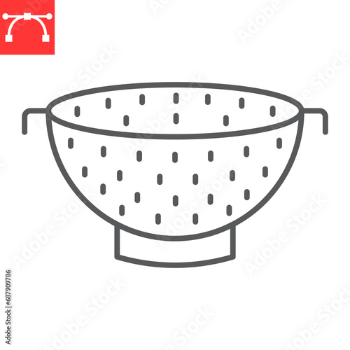 Colander line icon, kitchen and strainer, colander vector icon, vector graphics, editable stroke outline sign, eps 10