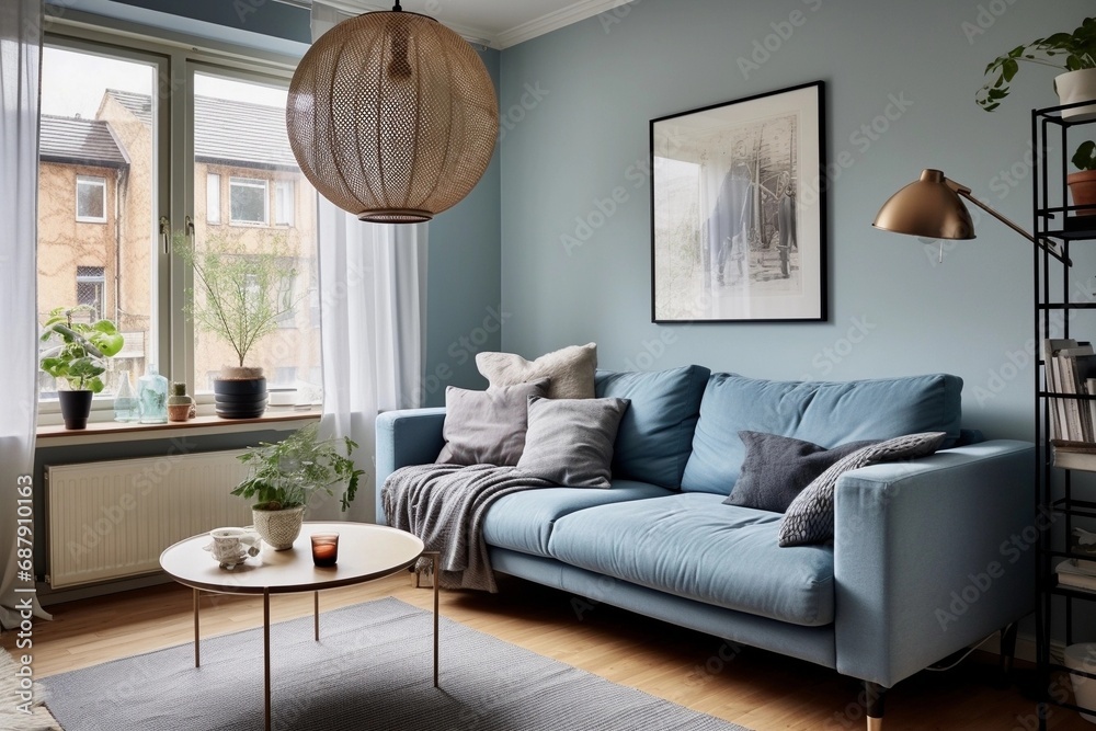 Naklejka premium modern living room with blue sofa