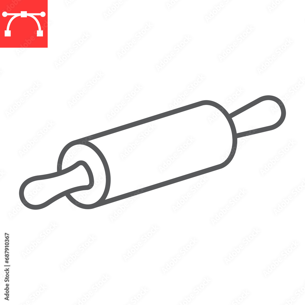 Rolling pin line icon, kitchen and kitchenware, rolling pin vector icon, vector graphics, editable stroke outline sign, eps 10 Rolling pin line icon, kitchen and kitchenware, rolling pin vector icon, vector graphics, editable stroke outline sign, eps 10