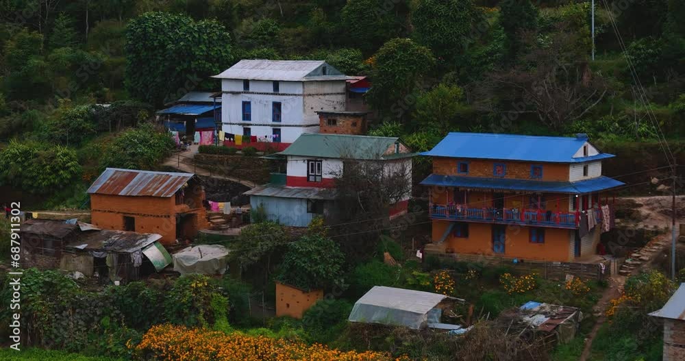Drone shot of Nepal village landscape, Traditional housings, farms, and beauty 4K Drone shot of Nepal village landscape, Traditional housings, farms, and beauty 4K