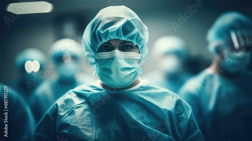Doctors wear surgical gowns, masks, hair covers and face shields in hospital operating rooms, avoiding virus transmission