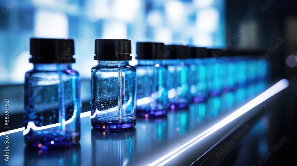 Row of full science laboratory test tubes , laboratory equipment instrument