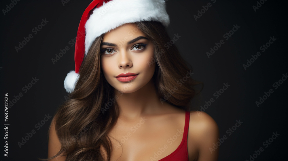 A young woman dresses in a Christmas costume for the Christmas festival. A young woman dresses in a Christmas costume for the Christmas festival.