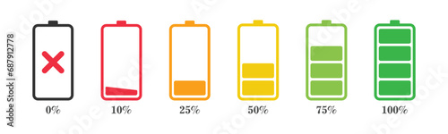 Battery charge level set, Battery vector icon