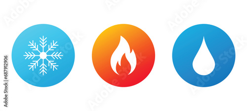 Water, Fire and cold vector icon on white background
