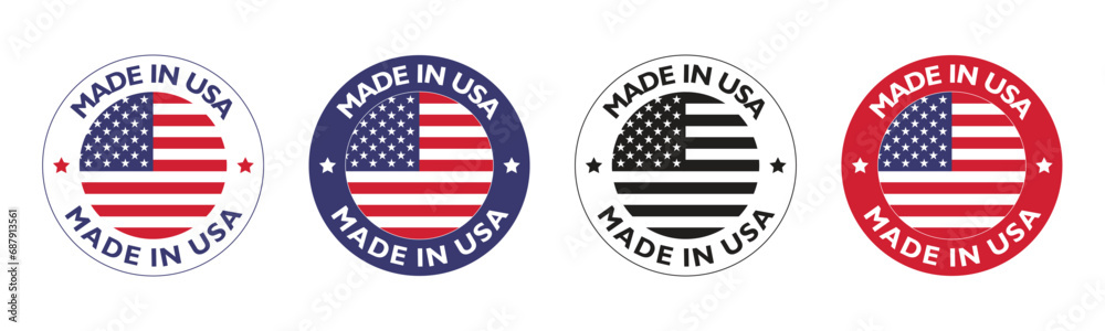Made in USA labels Icon set, made in USA logo, USA flag Badges , American product emblem, Vector illustration Made in USA labels Icon set, made in USA logo, USA flag Badges , American product emblem, Vector illustration