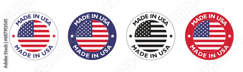 Made in USA labels Icon set, made in USA logo, USA flag Badges , American product emblem, Vector illustration photo