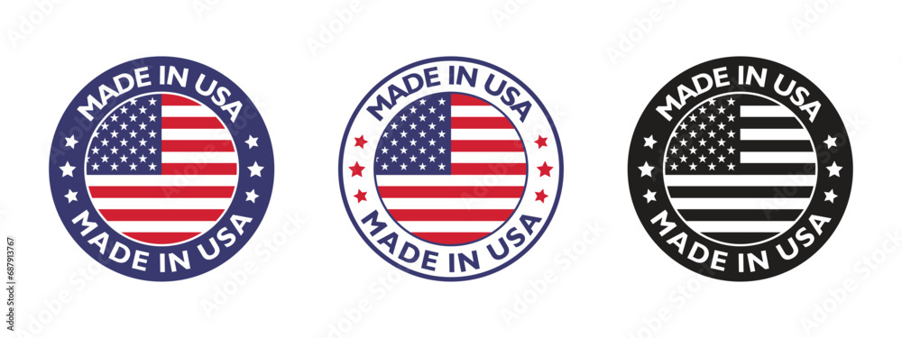 Made in USA labels Icon set, made in USA logo, USA Badges in trendy style , American Product emblem, Vector illustration Made in USA labels Icon set, made in USA logo, USA Badges in trendy style , American Product emblem, Vector illustration