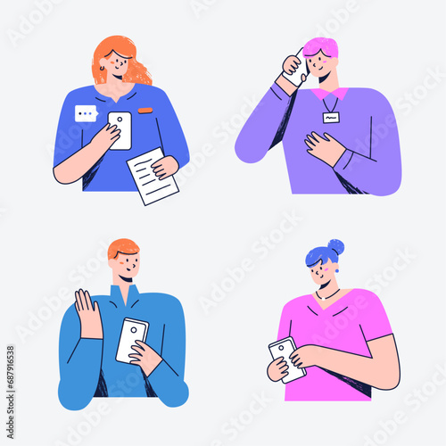 Collection of businesspeople using a smartphone in flat design