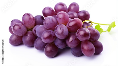 Ripe red grapes. Pink bunches with leaves on white background.Blue wet grape bunches on white background